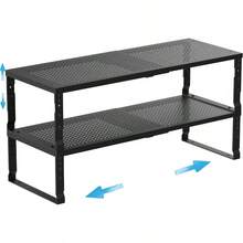 Expandable Spice Rack Kitchen Cabinet Shelf Organizer, Stackable Storage Shelves Racks, Adjustable Counter Shelving For Cabinets, Countertop, Cupboard, Pantry And More3Packs/Black/Large - Black + 2 PACKS/BLACK/LARGE - View 1