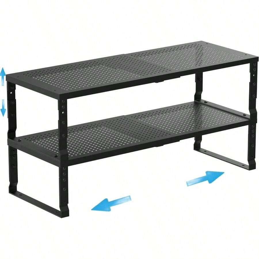 Expandable Spice Rack Kitchen Cabinet Shelf Organizer, Stackable Storage Shelves Racks, Adjustable Counter Shelving For Cabinets, Countertop, Cupboard, Pantry And More3Packs/Black/Large - Black + 2 PACKS/BLACK/LARGE - View 1