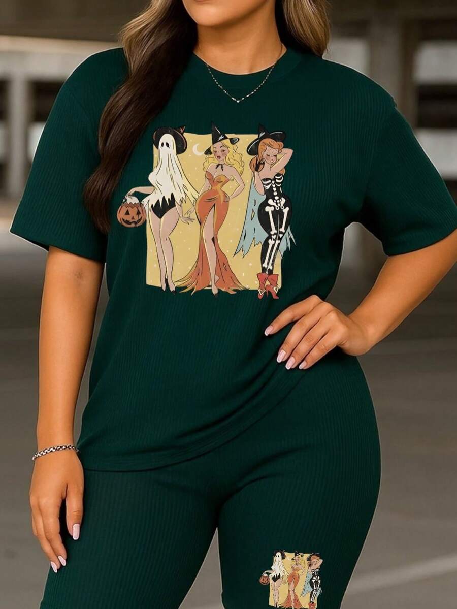 conjunto casual outfit cómodo ropa femenina look relajado conjunto moderno estilo urbano outfit de verano - Verde Oscuro - Ver 1