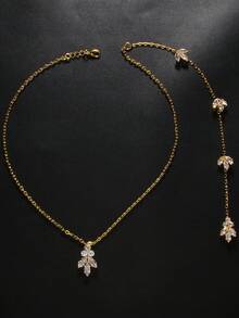 1pc Sexy Tassel Back Chain Body Chain, Minimalist European Style Bridal Leaf Necklace