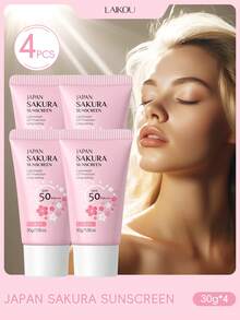 4支装 LAIKOU 日本樱花亮白防晒乳液，SPF50 PA+++，防水防晒，有效阻隔紫外线，适合旅行、露营、徒步、户外活动、海滩，夏季护肤必备，女士及女孩适用，礼盒套装