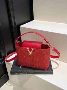 1 buc. Geantă de mână în formă de V cu paiete, stil matur, magnetic, pentru seară, curea de umăr lungă și confortabilă, PU, geantă crossbody, versatilă, casual, foarte atractivă, potrivită pentru ieșiri în oraș, în aer liber, utilizare zilnică, potrivită ca și cadou pentru familie și prieteni, genți pentru doamne la modă