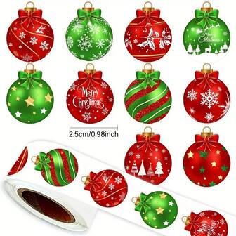 500pcs Christmas Decorative Stickers, 10 Designs Of Christmas Balls, Envelopes, Self-Adhesive Decorative Stickers, Scrapbooking, DIY Crafts