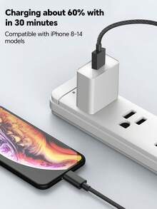 Fast Charging Nylon Braid Cable Fast Charging And Data Transfer Cable, Compatible With Iphone 13/12/11 / Xr / 8/7/6 / Tablet/Notebook Series Compatible With IPhone 14 Pro Max, 14 Pro, 14 Plus, 13 Pro Max, 13 Pro, 13, 12 Pro, 12, 11, XS, XR, 8 Plus, 8, 7, 6, 5, SE, Compatible With Ipad Lightning Charger MFi Certified - Black - View 5