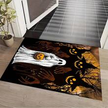 1pc Halloween Pattern Crystal Velvet Rug Doormat, Non-Slip Dirt-Resistant Decorative Entryway Carpet, Washable