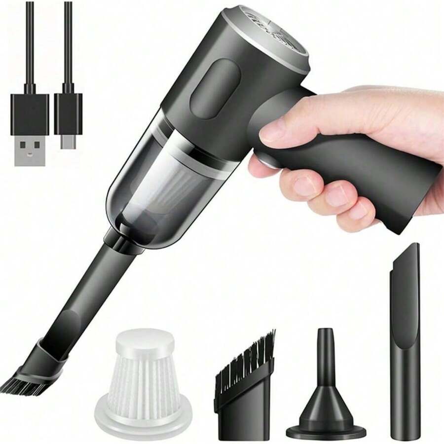 1pc Portable Handheld Vacuum Cleaner - Enhanced Cyclone Suction, Wireless & Rechargeable With Strong Power, Effortless Cleaning For Cars, Offices, And Homes, Perfect For Quick - AS-228 - 查看 1