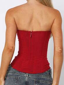 Y2K Women's Corset Tops Mesh Corset Tops - 紅色 - 查看 4