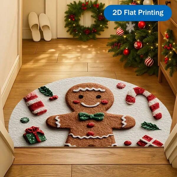 1pc Christmas Gift Gingerbread Man Decor Doormat, Suitable For Entrance Mat, Small Rug, Welcome Mat, Carpet, Outdoor Doormat, Kitchen Mat, Home Decor, Front Door Mat, Area Rug, Outdoor Mat, Home Decoration, Area Carpet, Garden Carpet, Washable Rug