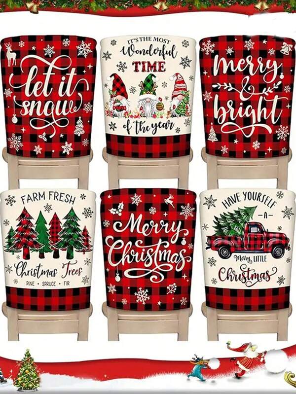 1/3/6pcs Classic Farmhouse Christmas Chair Covers, Red And Black Checkered Polyester Chair Covers With Festive Design, Erasable, Christmas Tree Chair Cover, Christmas Decorations, Christmas Gifts.
