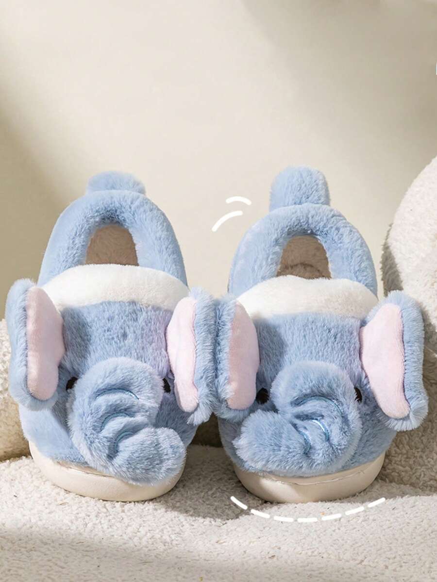 Nuevos pantuflas de invierno con diseño de elefante de dibujos animados para niños, cálidas, antideslizantes y lindas pantuflas de peluche para bebés