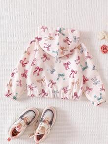 Áo khoác có mũ, khóa kéo, in họa tiết nơ nhiều màu sắc, kiểu dáng thường ngày cho bé gái, chất liệu nhẹ, ôm dáng, phù hợp cho mặc hàng ngày, dã ngoại, du lịch, dự tiệc, mùa xuân/thu. - Màu be - Xem 2