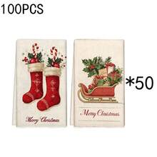 1set/2 Pieces /100 Pieces Christmas Socks And Sledd-Patterned Kitchen Towels And Rags Are Suitable For Interior Decoration In Restaurants, Kitchens And Bathrooms, Party Decoration, Holiday Gifts, And Can Also Be Given As Christmas Gifts - Multicolor - View 13