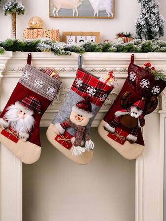 1 件装圣诞袜 - 圣诞老人、雪人、驯鹿图案 - 涤纶圣诞挂袜，适用于节日派对装饰、节日家居、办公室和户外装饰、家居装饰、办公室装饰、主题派对装饰、圣诞装饰、冬季房间装饰、圣诞家居装饰、圣诞礼物、圣诞装饰
