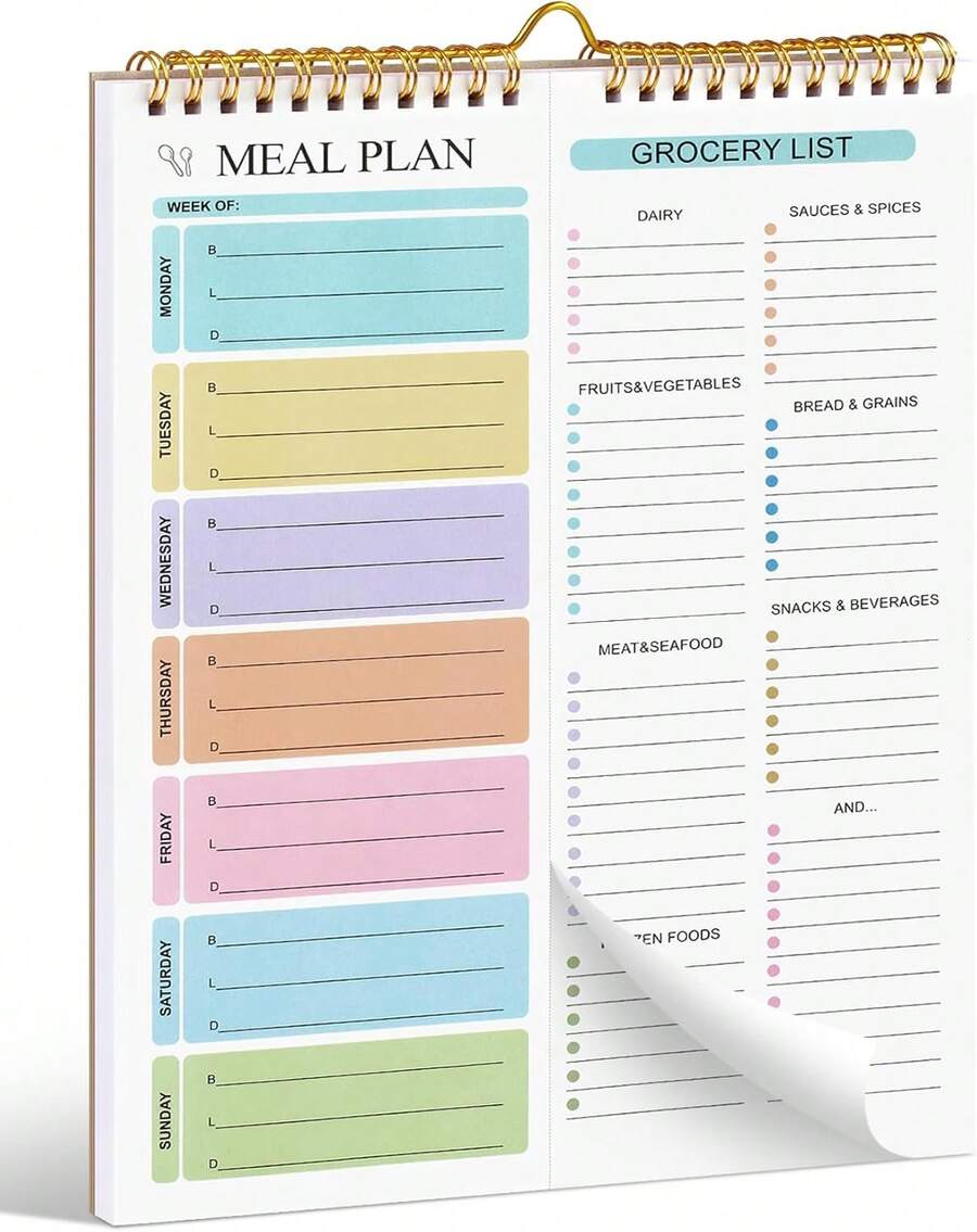 Joyberg Meal Planner Notebook 8.5x11", 50 Sheets Magnetic, Double Helix Meal & Grocery List, Wall-Mountable Menu Planner Daily & Weekly Plan - 1 - Xem 1
