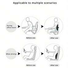 1件套人体工学腰部支撑垫，适用于办公椅，记忆海绵靠背和坐垫，柔软涤纶面料，舒适减压设计，适合家庭和办公室使用，可手洗，黑色和灰色可选。椅垫、坐垫、办公用品、椅子靠垫、游戏椅、办公桌配件