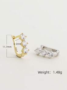 1 Pair 2pcs Luxury S925 Sterling Silver U-Shaped Cubic Zirconia Hoop Earrings, Elegant Design For Women, Daily Wear Or Party, Gift Accessory