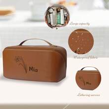 1pc Custom Leather Make Up Bag, Laser Engraving Slogan Or Name,Customize Your Exclusive Makeup Bag,Large Capacity Storage Bag For Travel, Friends Gift Customization