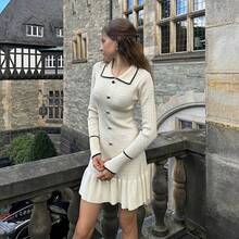 Fashionable Color Block Trim Collar Knit Dress