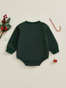 幼児用男の子用ロンパース クリスマス文字刺繍 クルーネック 長袖 ジャンプスーツ - グリーン - チェックする 2