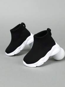 Kids' Simple Style Long Tube Breathable Durable Fabric Sports Shoes - Black - View 3
