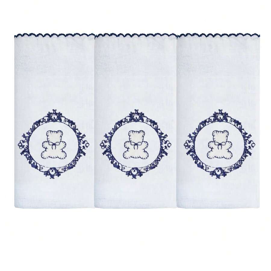 Soft 100% Cotton Double Embroidered Shoulder Diaper For Baby - Sea Arabesque Bear - View 1