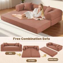 Sofa Bed,80"4-In-1 Convertible Modular Sofa Bed With Pillows,Floor Lounge Sofa, Corduroy Foldable Sofa Bed,For Living Room, Bedroom, Lounge, Studio No Assembly Needed - 粉色 - 查看 7