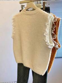 Áo vest len dệt kim phối ren đa năng không tay dành cho nữ, thích hợp cho mùa xuân. - trắng - Xem 5