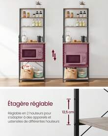 VASAGLE Étagère de Cuisine, Étagère pour Machine à Café, 6 Étagères, 6 Crochets, pour Four à Micro-ondes, Cadre en Acier, Style Industriel, 40 x 60 x 167 cm, Grège Chiné et Noir d'Encre - Grège, noir - Voir 6