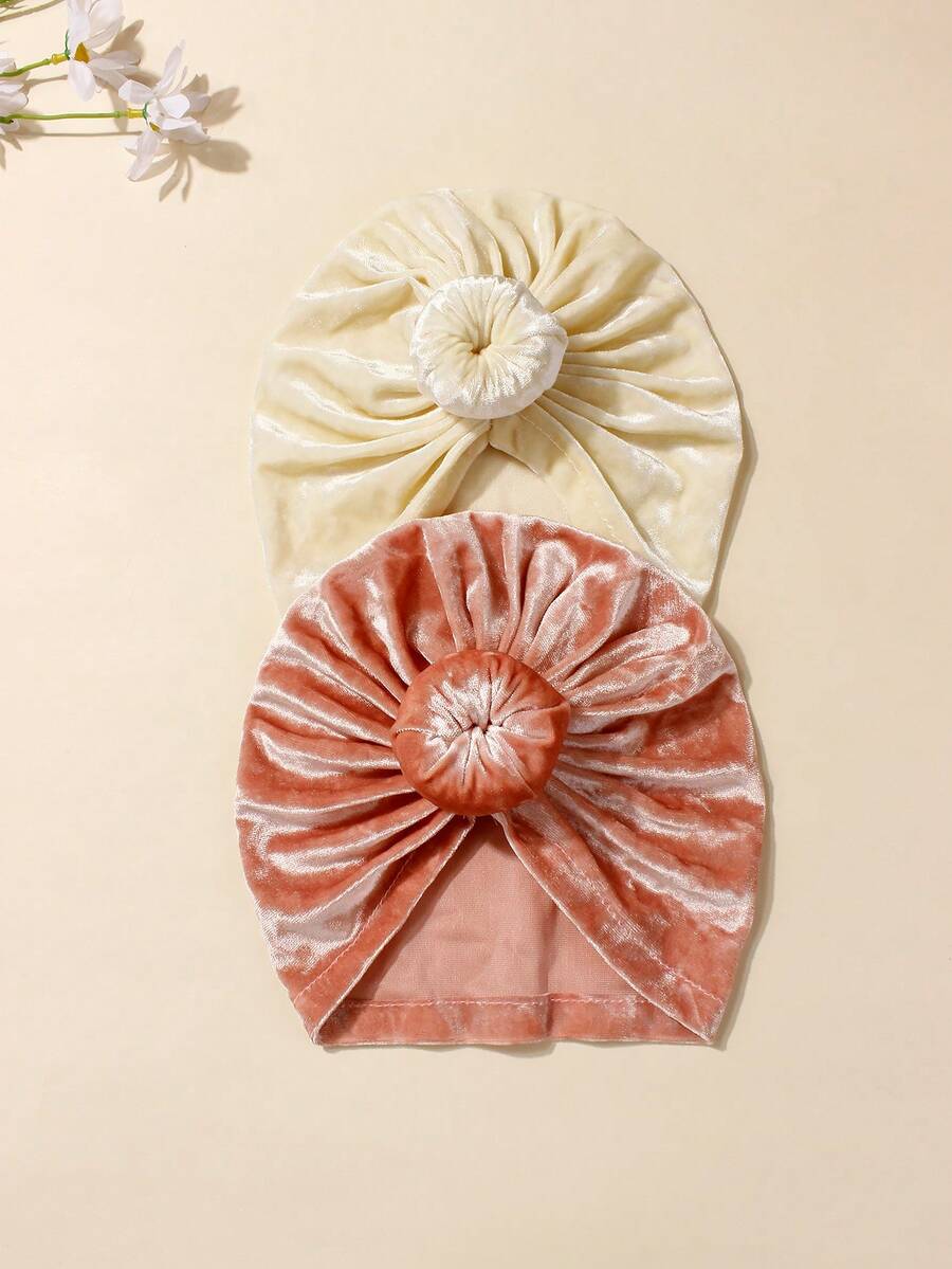 2pcs Baby Velvet Donut Ear Protection Hat Set, Suitable For Everyday Use - Multicolor - View 1