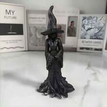 تمثال ساحرة جوتية - قبعة مدببة أنيقة ديكور هالوين، تمثال راتنجي للاستخدام الداخلي والخارجي، لا يحتاج إلى كهرباء، متين، ديكور متعدد المناسبات المنزلية (عيد الموتى/)، تحفة مرعبة