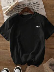 Camiseta oversize holgada de manga corta con estampado de lazos y hombros anchos. Las tallas son grandes. - Negro - Ver 2