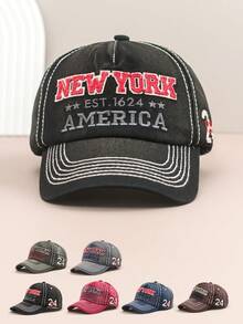 1pc Letter Embroidered Retro Polyester Fabric Snapback Cap, Street Style, Suitable For Spring/Summer