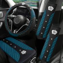 4 Stücke Krone Künstlicher Diamant Glitzer Mode PU Leder Rutschfeste Ohne Innenring Lenkradabdeckung Set Passend für 37-38CM Lenkrad Auto Zubehör