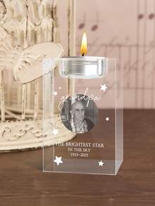 个性化纪念照片水晶烛台 - 14 种款式，可定制雕刻水晶，纪念礼品，激光雕刻玻璃，表达哀悼与慰问，珍贵纪念品 | 3D 照片水晶烛台，深切缅怀 - 纪念逝者的礼物 - 个性化激光雕刻 3D 烛台，纪念挚爱亲人、父母、宠物、猫狗，纪念礼品，圣诞礼物，纪念品，乔迁礼物，送给家人 - 彩色 - 查看 21