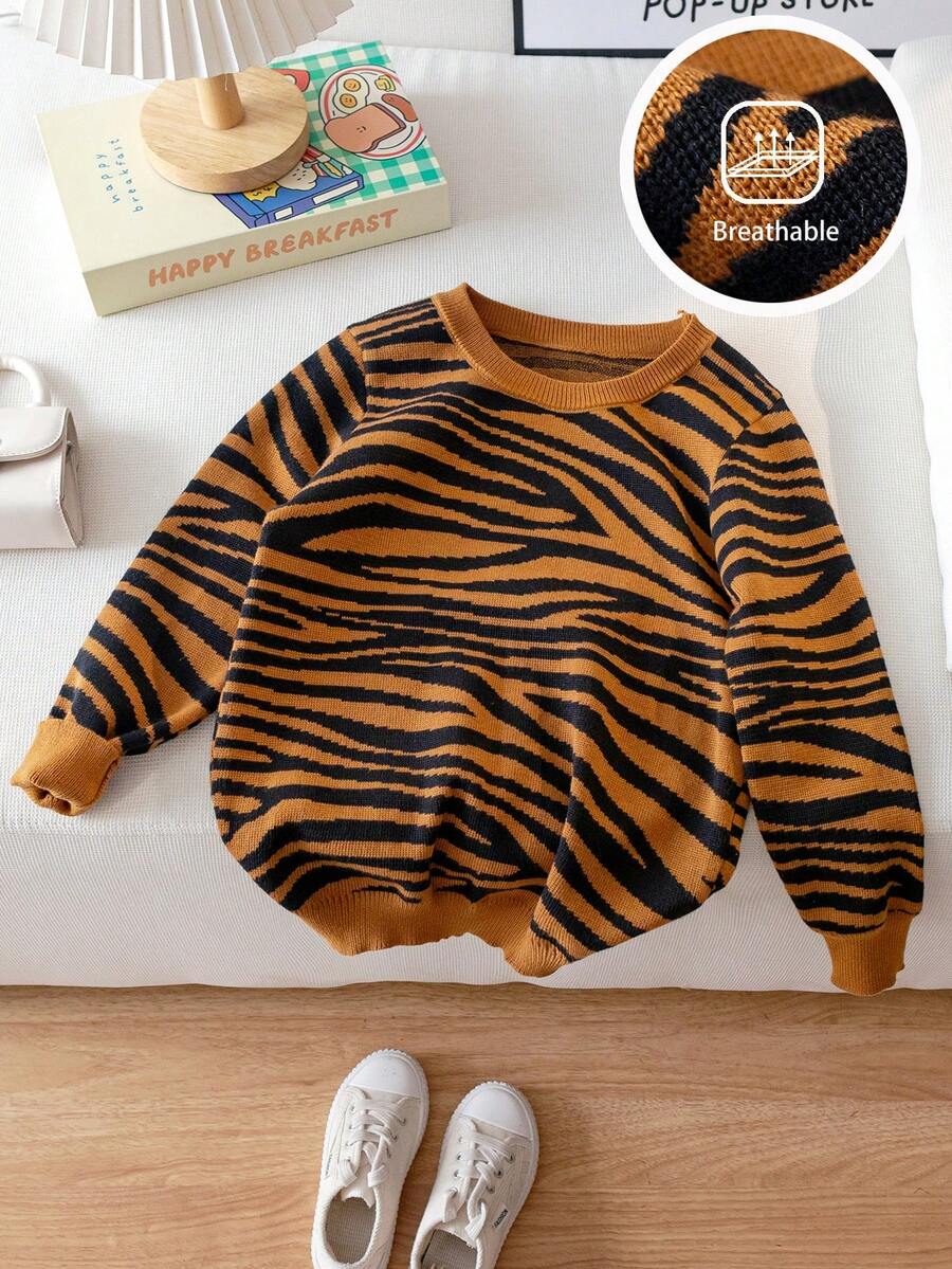 Áo len chui đầu họa tiết hổ phong cách đường phố cho bé gái, thích hợp mặc hàng ngày, đi nghỉ, mùa xuân, mùa thu, mùa đông - màu nâu - Xem 1