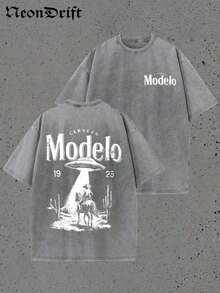 Y2K, Cool,UFO,Outdoor Sport,Modern Streets,Fashionable Pure Cotton Vintage Washed Men's T-Shirt, A Surprise Gift For Family And Friends, With Drooping Shoulder Sleeves And Round Neck,High-Quality Batik Cotton Retro Fashion Brand T-Shirt,A Certain Thickness Suitable For Summer T-Shirts, Holiday Gifts. - 灰色 - 查看 2