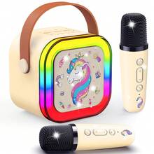 Máquina de karaoke para niños con 2 micrófonos, altavoz Bluetooth inalámbrico, regalos de unicornio para niñas, para niñas de 6 a 12 años, regalos de cumpleaños, micrófono para juguetes de niños.