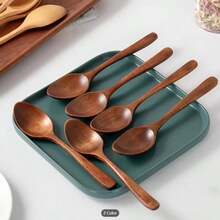 5-Pack Nanmu Wooden Spoons | Long Ergonomic Handles For Deep Pots | Natural Grain & Classic Design | Ideal For Coffee, Desserts, Soups | Daily Kitchen Essentials - Redwood - View 5