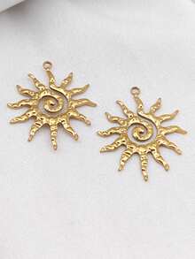2/5/6pcs Fashionable Stainless Steel Hammered Vintage Sunflower Pendant Accessories, DIY Women Necklace Jewelry Parts, Great Gift For Loved Ones And Friends - Silver - View 5