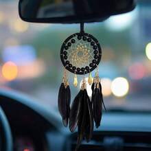 Black Dream Catcher Rear View Mirror Hanging Decor Handmade Small Car Charms Pendant