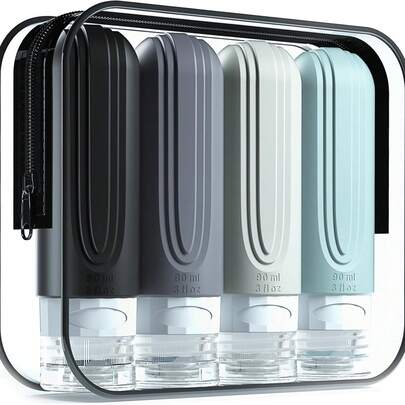 4pcs Toiletry Travel Bottles, Liquid Dispensing Leak Proof Tubes, Reusable Travel Accessories, Including Toiletries Bags,Essential For Traveling