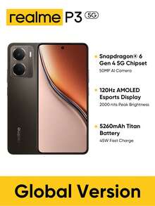 Realme P3 5G 8GB+256GB / 12GB+512GB 5G LTE，全球版，解锁手机，安卓 15 游戏智能手机，6.67 英寸 FHD 120Hz 显示屏，5260mAh 电池，5000 万像素摄像头，7.97 毫米薄，无适配器 - 灰色 - 查看 2