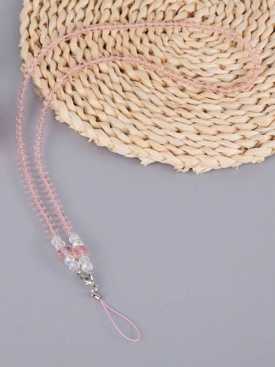 1 Crystal Transparent Neckband For Mobile Phones, Long Handcrafted Beaded ID Card Neckbands For Couples