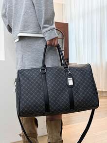 1pc Travel Bag, Checkerboard Design Lightweight High Capacity, Fashionable Suitable For Long Travel, Business Trips, Student Dorms, Weekend Picnics Overnight Bag Large Tote Bag Travel Essential Shopping Bag Large Capacity Bag Hiking Accessories Travel Bags Gym Bag Luggage Beach Weekend Bag Vacation Bags For Travel Holiday - Black - View 8