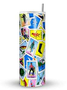 Termo Skinny De Acero Con Popote 600ml Lotería Mod.g94 - Estampado - Ver 1