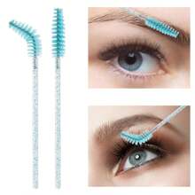 100 Pcs Disposable Mascara Wands, Crystal Eyebrow S Brush For Eyelash Extensions, Black Lash Brushes With Container, Eyebrow Brush, Eyeshadow Brush, Brush - Blue - View 3
