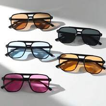 Women's Plastic Multicolor Double Bridge Casual Hip-Hop Music Festival Party Fashion Glasses Suitable For Daily Wear - màu đen - Xem 2