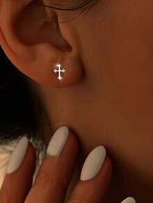 1 对 S925 纯银十字架吊坠耳环，银十字架链夏季耳环首饰，适合日常佩戴/毕业季/婚礼季/礼物