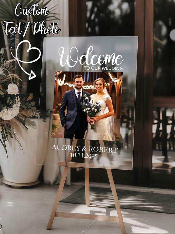 1pc Customizable Wedding Welcome Sign, Engagement Welcome Sign, Party Welcome Sign, 5 Sizes Available, Personalized Wedding Welcome Sign With Bride & Groom Photo, Welcome To Our Wedding Sign, Suitable For Celebrations, Room Decor, Christmas Decor, Weddings, Parties, Ceremonies, Housewarming, Wedding Supplies, Wedding Decorations