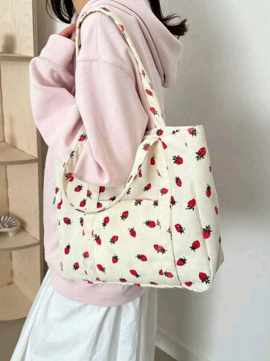 1 pezzo Borsa a tracolla in tessuto con stampa minimalista, con cerniera, adatta per uso quotidiano e casual, grande capacità, borsa per donne, scuola, adolescenti e studenti universitari, portatile